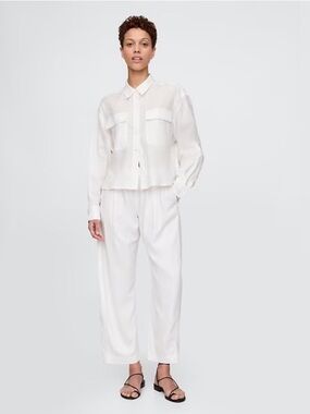 NEW! GAP White Mid Rise Linen-Blend Easy Barrel Pants - Small #713940